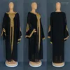 Günlük Elbiseler Kadınlar İçin Parti Abaya Müslüman Kaftan 2 Parçalı Eid Flare Sleeve Cobe İşlemeli Altın Dantel Elbise Takım Jalabiya Ramazan