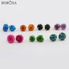 BOROSA 5Pairs Fashion Gold Bezel Claw dom Rainbow Natural Solar Quartz Stone Stud Earrings Jewelry Young Style WX10842373