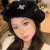 New Love Bow Rabbit Hair Beret Children's Sweet Autumn Winter Octagonal Painter Hat Shows Small Face and Big Head Circumference