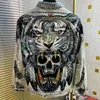 Мужская куртка с вышитым черепом, ранняя осень, европейский модный бренд, блестящая тигровая куртка в стиле хип-хоп, подходит для джинсовых рубашек 489