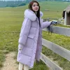 Women's Down Purple Long Winter Jacket Women Clothes Loose Warm Thicker Cotton Coat Female Padded Hooded Fur Collar Parkas Q5098