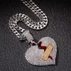Ny hiphop isad ut full diamantbandhjälp hjärtbrytande hänge trasigt hjärta legering halsband ok stretch kärlek pendanh188q