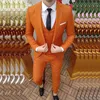 Ternos masculinos laranja entalhado lapela único breasted plana festa formal fino ajuste 3 peça jaqueta calças colete elegante blazer 2023