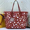 Totes väska designer polka prickar mm tote kvinnor läder axel väskor flerfärgade dot totes kvinnor designer handväskor stora kapacitet lady shopping väskor