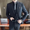 Men's Suits ( Jacket Vest Pants ) Autumn Casual Business Fashion Stripe Mens Suit 3Pcs Double Buckle Bridegroom Wedding Dress Party