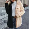 여자 재킷 라펠 칼라 양털 재킷 느슨한 더블 블록 색상 대비 코트 편이 따뜻한 캐주얼