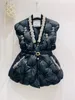 Women's v-neck with belt sashes rhinestone beading cotton padded vest coat SML