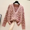 Women's Knits Sweet Knitted Beaded Cardigan Women Fall Winter V-Neck Fashion Korean Sweater Loose Casual Solid Wild Female Jumpers Outwear