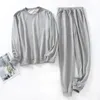 Women's Sleepwear Spring Terry Cotton Sweatshirt Sweatpants Simple Casual Couples Round Neck Pajamas Long Sleeves Trousers Loungewear 2