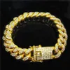 Kubanska länkhängen kedjor hip-hop smycken 18k full diamant 12mm breda mäns kuba kedja armband287z