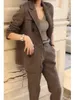 Kvinnors tvådelar Byxa Woolen Blazer och Pantsuits Chic Elegant Korean Fashion Trousers Outfits Autumn Female Suit Jacket 2 Set 231201