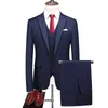 Costumes pour hommes 15 couleurs hommes mode revers cranté couleur unie vêtements intelligent décontracté mariage mâle 3 pièces (veste pantalon gilet)