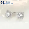 Stud Mash Square Crystal 925 Srebrne kolczyki dla kobiet Bling Cubic Zirconia Stone Dame Diving Girls255o