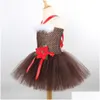 Особые случаи Ocns Рождественское платье-пачка с оленем для девочек Костюмы оленей Детские платья Санта-Клауса для девочек с цветком из рога оленя Xma Dhz6V