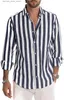 Bluzy męskie bluzy Houzhou bawełniany paski koszuli męskie koszule z długim rękawem Summer niebieski guzika w górę czarna streetwear 4xl luźne oddychające Q231201