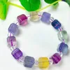 Bangle Natural Fuorite Cube Armband Handgjorda Crystal Quartz smycken Stretch Children Birthday Present 1st 10mm