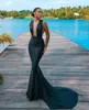 Prom Dresses Dark Green Evening Gown Party Formal Mermaid Sleeveless Satin Zipper Lace Up New Custom Plus Size V-Neck