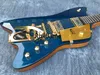 Em estoque G6199 Billy Bo Júpiter Trans Blue Thunderbird Guitarra Elétrica Preto Body Binding Bigs Tremolo Bridge Gold Hardware Gold Sparkle Pickguard Thumbnail Inlay