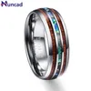 Couleur argent koa bois incrustation d'ormeau haute polissage 8mm largeur 100% véritable alliance élégance anneaux en carbure de tungstène pour hommes 210701289c