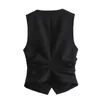 Gilets pour femmes Noir Gilet sans manches Ensembles Pantalon pour femmes Élégantes Manteaux à col en V Femme Côtés froncés Gilet Mode Pli latéral