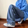 Jeans pour hommes Bleu Hommes Longueur de la cheville Mâle Pantalon en denim droit Streetwear Baggy Y2k Pantalon lavé Vêtements solides