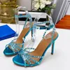 Sapatos de vestido Strass Crystal Decor Mulher Sandália de Salto Alto Multicolor Open Toe Ankle Buckle Strap Runway Designer Sxey Party Elegant Shoe