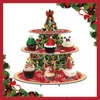 Cake Tools Paper Cake Stand 3 Tier For Christmas Party Supplies Dessert Cupcake Tower Tray Platter Christmas Tree Shape For Year 2024 231130