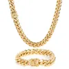 Cuban Link Chain Necklace Bracelet Jewelry Set 18K Real Gold Plated Stainless Steel Miami Necklace with Design Spring Buckle275y