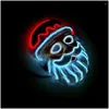 Party Masks Neon Led Lighting Father Christmas Mask Santa Claus Cosplay El Flashing Kriss Kringle For Drop Delivery Home Garden Fest Dhk9L