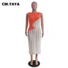 Casual Dresses CM. Women Knit Ribbed Patchwork Sleeveless See Though Bodycon Midi Dress 2023 Summer Sexy Party Evening Vestidos