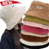 Wide Brim Hats Bucket Lamb Faux Fur Hat Winter Warm Velvet for Women Lady Thicken Bob Panama Outdoor Fisherman Caps Girls 231130