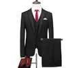 Costumes pour hommes 15 couleurs hommes mode revers cranté couleur unie vêtements intelligent décontracté mariage mâle 3 pièces (veste pantalon gilet)