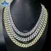 Iced Out VVS Moissanite 10mm 12mm 2 rader Miami Gold Cuban Chain Halsband 925 Sterling Silver Diamond Link