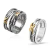 Ring tweekleurige kruisring vrouwelijke mode vergulde 18k zwarte Thaise zilveren sieraden Rings2238
