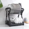 Pot Lid Holders Dish Drainer Dish Drying Rack Kitchen Storage Double Layer Dish Drainer Shelf Knife Fork Container Holder Cutting Board Stand 231201