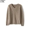 Women's Sweaters YSC 2023 Women Knitting Pure Wool Large V Collar Loose Diamond Style High-quality Keep Warm Pullover