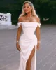 White Prom Dresses Glitter Sparkle Mermaid Bridal Dress Sleeves Off-the-Shoulder Sleeveless Satin Evening Dresses Vestido De Novia YD