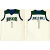 Camisas de basquete Ncaa Chino Hills Huskies High School Lamelo # 1 Jersey Home White Ed Lonzo # 2 Ball B Camisas Mix Order P517 #