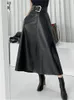Skirts REALEFT Classic Faux PU Leather Long with Belted High Waist Fashion Umbrella Ladies Female Autumn Winter 231130