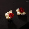 Ohrstecker, Blumenohrringe, schöne rote Rose, Nachahmung von Perlen, Kristall, Mädchen, einfacher Ohrschmuck, Geschenk 246 m
