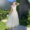 Casual Jurken Franse Witte Mouwloze Lange Maxi Jurk Vrouwen Zomer Retro Backless Verjaardagsfeestje Vierkante Kraag Elegante Zonnejurk Q272