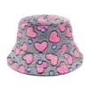 Chapeaux à large bord seau femmes hiver fausse laine chapeau Strar coeur imprimé chaud Panama pêcheur casquette 231130