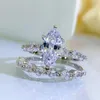 Anéis de casamento da marca Choucong Joias nobres puras 100% prata esterlina 925 Marquise Cut Natural Moissanite Diamante Gemstones Festa Eternidade Conjunto de anel de noivado feminino