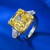 Anelli a grappolo Retro argento sterling 925 12 12mm Asscher Cut Topaz Anello con pietra preziosa per le donne Lab Moissanite Party Fine Jewelry Fidanzamento