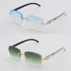 Luxury Diamond Cut Lens Rimless Mens Solglasögon för kvinnor Designer Stora fyrkantiga svartvita buffelhorns solglasögonramar för C -dekoration Gafas de Sol Storlek 58