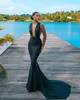 Prom Dresses Dark Green Evening Gown Party Formal Mermaid Sleeveless Satin Zipper Lace Up New Custom Plus Size V-Neck