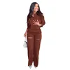 Women's Two Piece Pants American Fashion O-Neck Long-Sleeved Sweatshirts And Hollow Out Trousers Beach Vacation Sexy Bohemian Suit