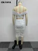 Arbetsklänningar cm. Mode kvinnors set av axel v-hals tunika skördetoppar och ruched bodycon midi kjolar 2023 sexiga två 2-bitar kläder