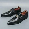 Chaussures habillées Blacks Black pour hommes pointues Slip-On Brown Metal Buckle Wedding Handmade Taille 38-46