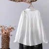 Blouses pour femmes Femmes Chemises de broderie Blanc Bleu Floral Fil de coton à manches longues Lady Tops Automne Vêtements féminins